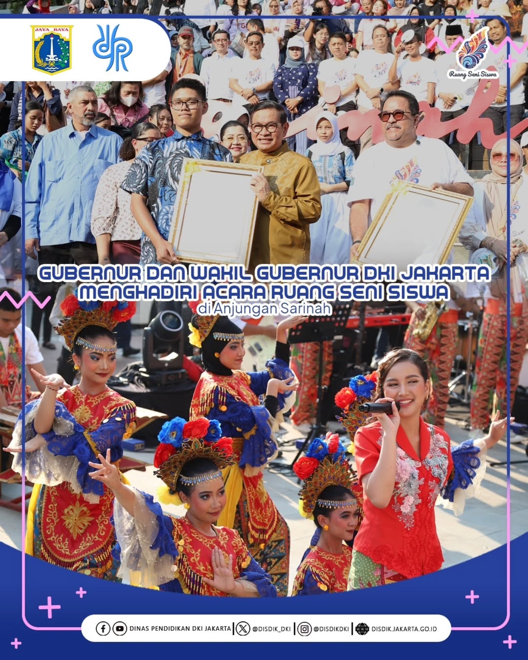 Gubernur Provinsi DKI Jakarta @pramonoanungw dan Wakil Gubernur Provinsi DKI Jakarta @h.ranokarno menghadiri Kick Off Ruang Seni Siswa di Anjungan Sarinah, Jakarta Pusat.