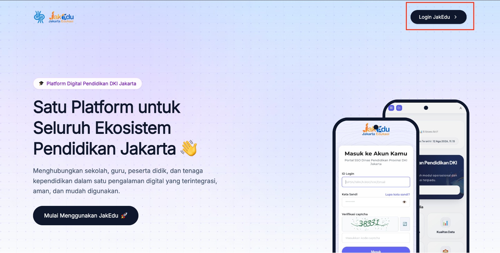 Klik tombol Login JakEdu di halaman utama