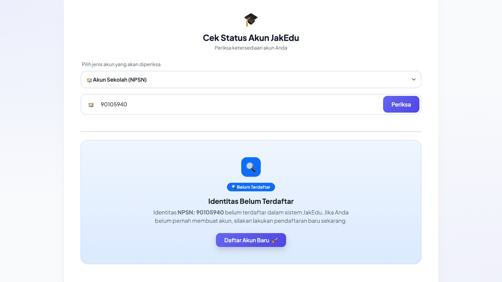 Hasil identitas belum terdaftar