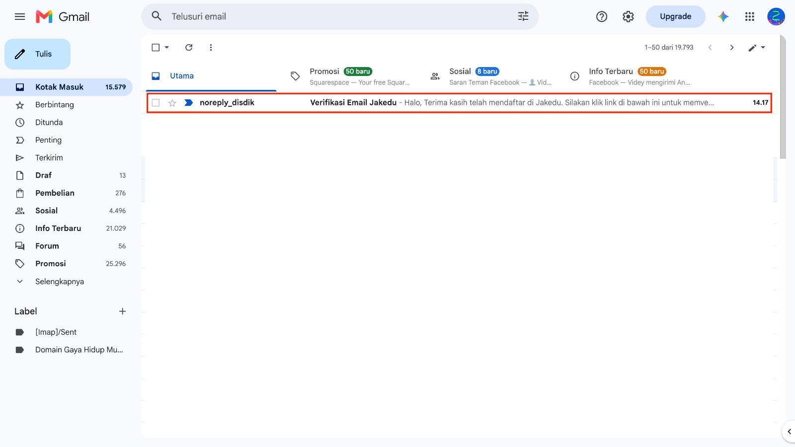 Buka inbox dan cari email verifikasi