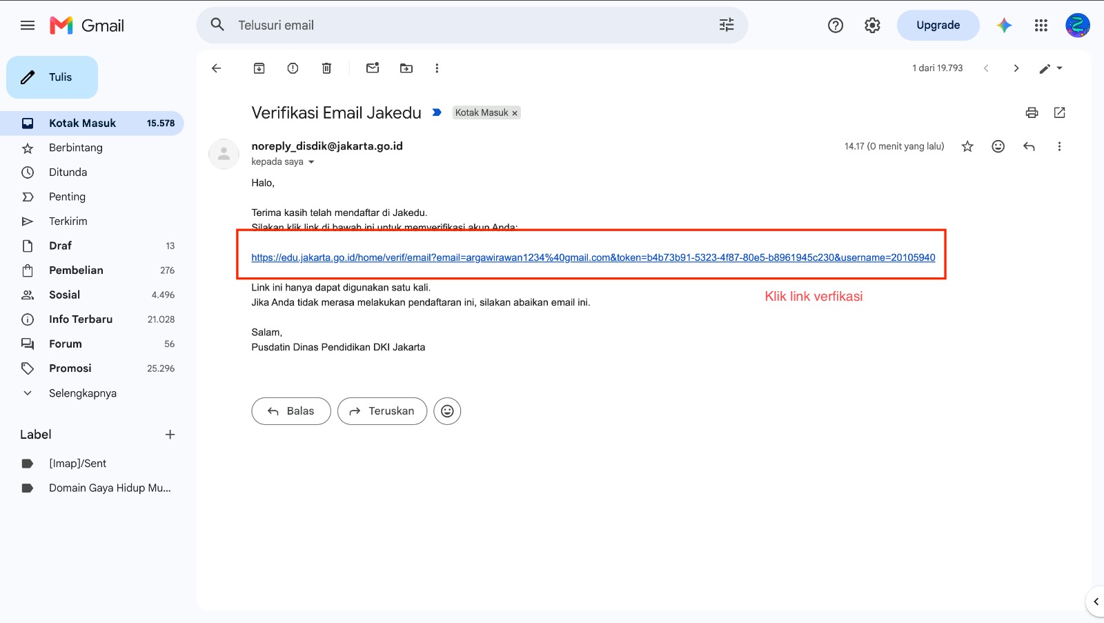 Klik tautan verifikasi di dalam email