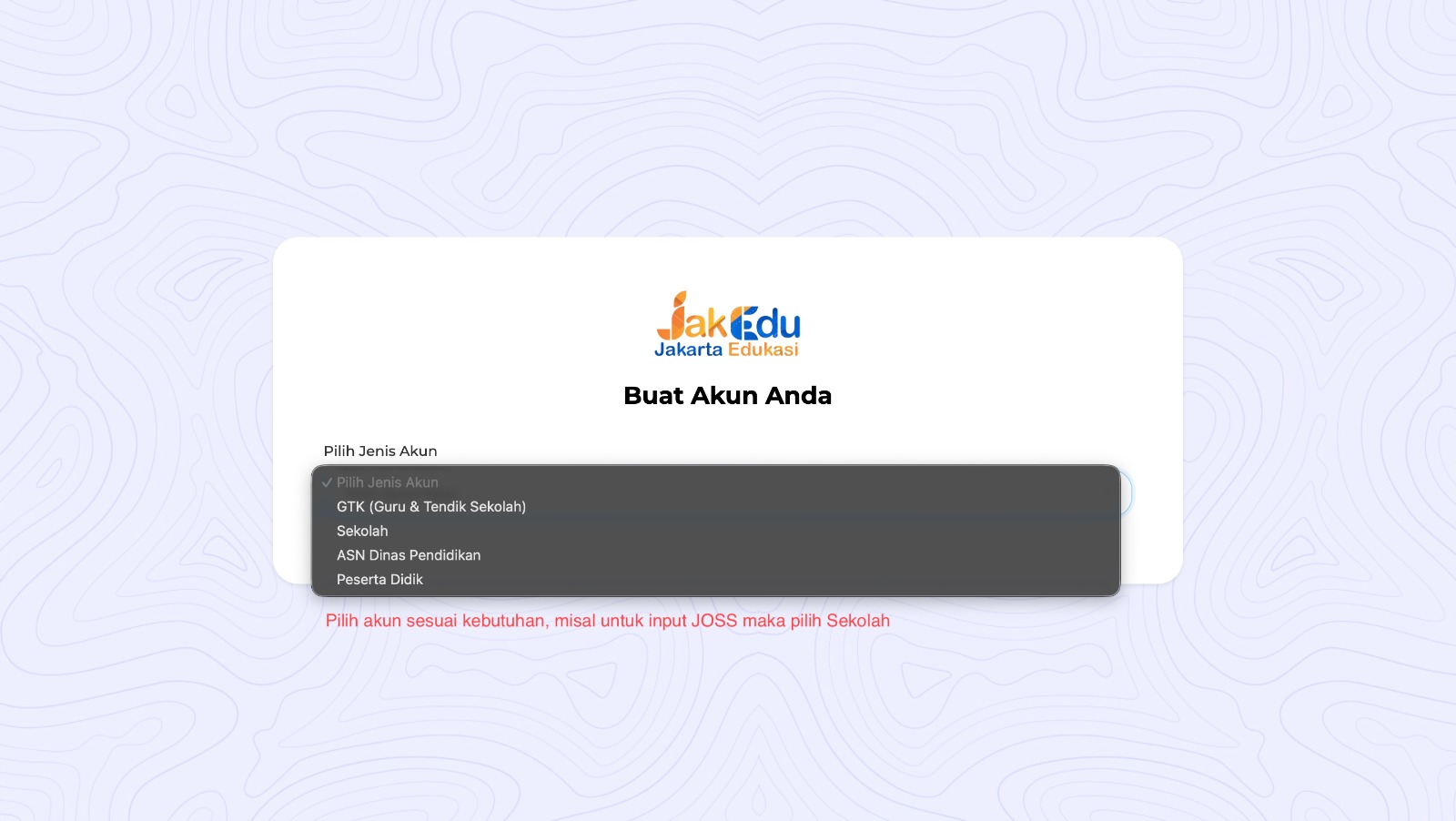 Pilih jenis akun sesuai kebutuhan